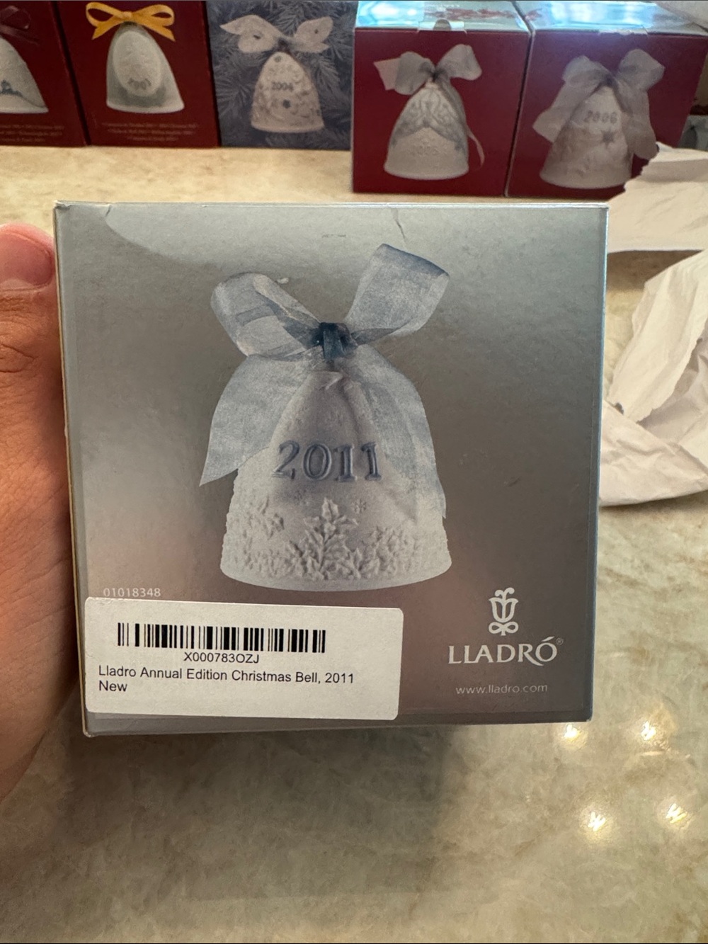 Lladró 2011 Annual Edition Christmas Bell Ornament - White with Blue Accents